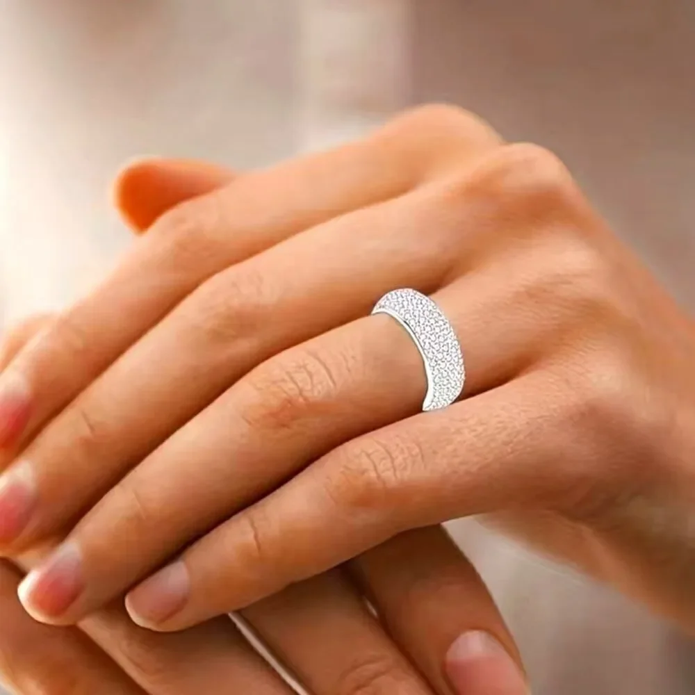Titanium Ring with Mini Rhinestones - Elegance and Durability